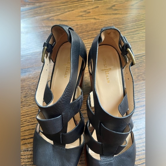Cole Haan black leather sandals heels buckle women’s  size 9 - Picture 8 of 10